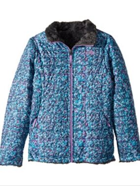 The North Face Mossbud Swirl Blue Gray Reversible Zip Up Jacket Pockets 14-16 L